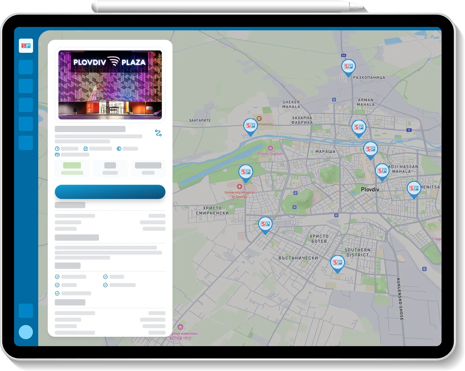 Mockup of SmartPark software